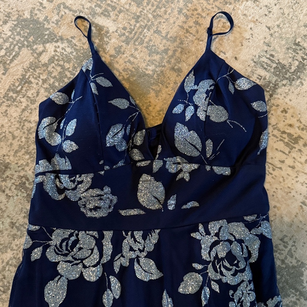 Trixxi Deep Blue Dress with Glitter Roses - Picture 3 of 6